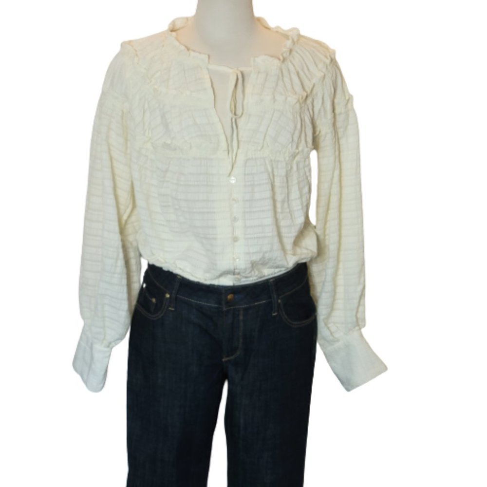 Free People Hailey Crop L/S Midriff Blouse Cream Size M NWT